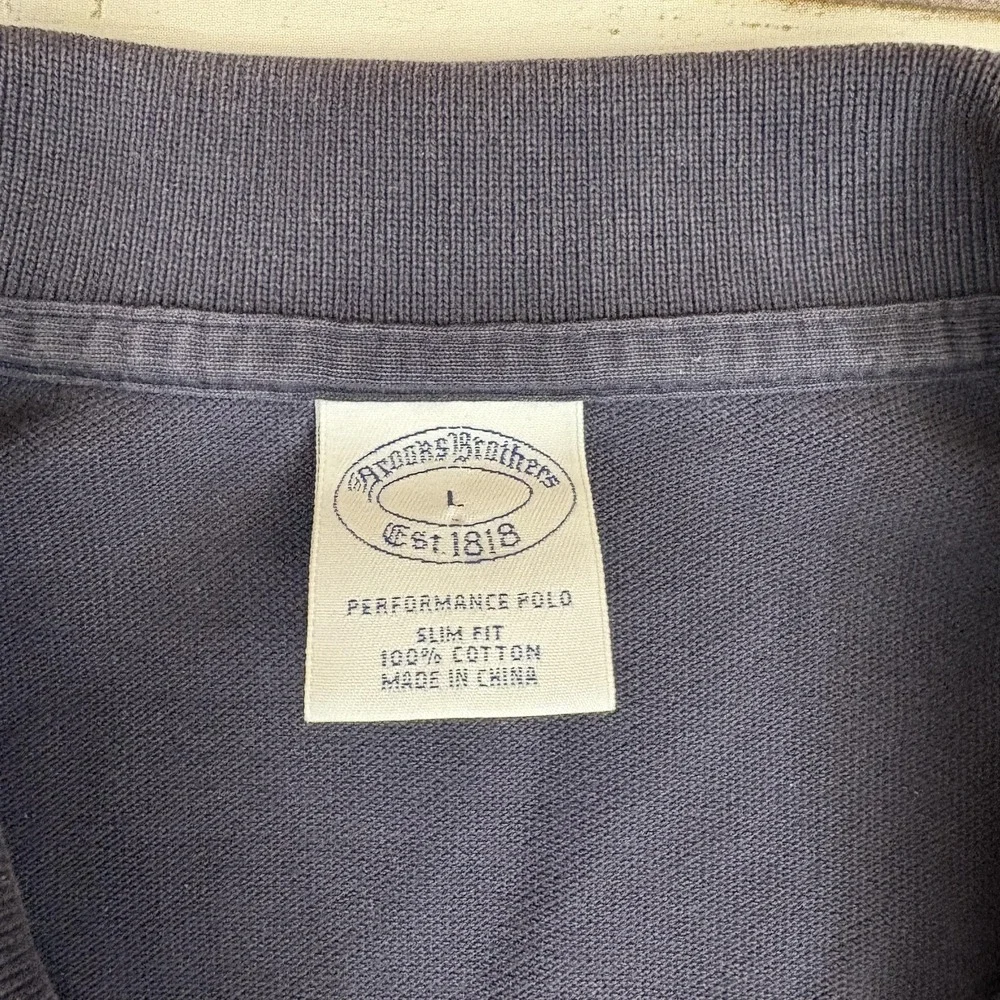 Brooks Brothers Performance Polo Shirt Mens L Blue Slim Fit Cotton Logo